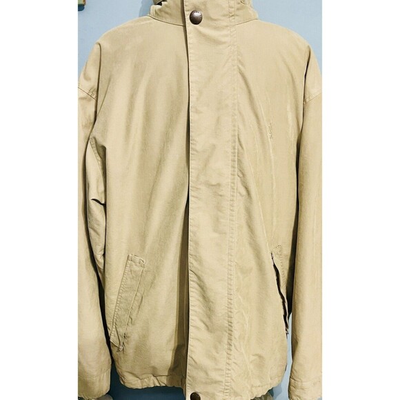 Men’s Vintage Tan Nautica Jacket SzXL Zip Front With Pockets Hidden Hood - Picture 2 of 16